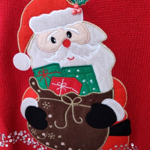 Vintage Ugly Sweater Santa Holding Gifts Christmas Size Large - Picture 2 of 3